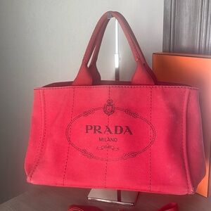 Prada red canapa large tote